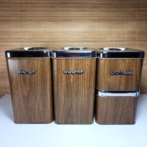 The Queen Line Tin Canister Set of 4 Brown Containers by A.R. Lite Mid Century